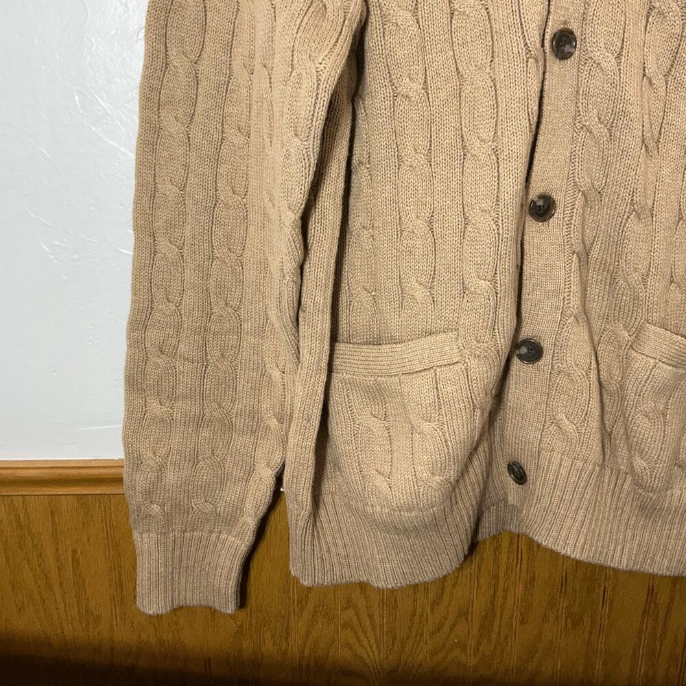 Polo Ralph Lauren Cotton Cable Cotton Camel TanCardigan Sweater Size Large - Picture 12 of 13